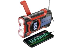 AZURAOKEY Wind Up Solar Radio awaryjne, korba ręczna AM/FM/NOAA Radio pogodowe przenośne z 5000 mAh Power Bank BT 5.3 ładowarka do telefonu latarka LED SOS Alarm do namiotów turystycznych
