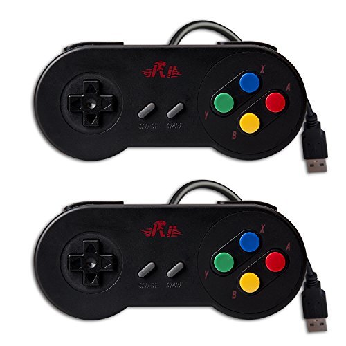 Rii GP100 SNES Retro USB Super Nintendo Controller  USB PC Controller  Raspberry Pi Controller for Windows PC MAC Raspberry Pi  2 Pack   Black 