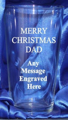 Pint Glass ENGRAVED MERRY CHRISTMAS DAD PG87 IN SILK LINED GIFT BOX