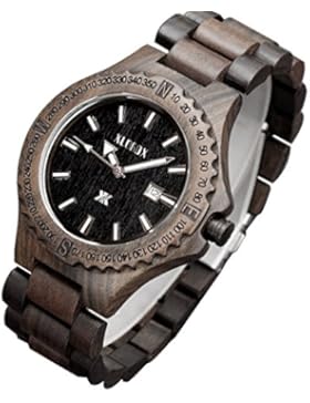 XLORDX Holzuhr Schwarz Datum Armbanduhr Herrenuhr aus Holz Freund Ehemann Geschenk Gift Watch