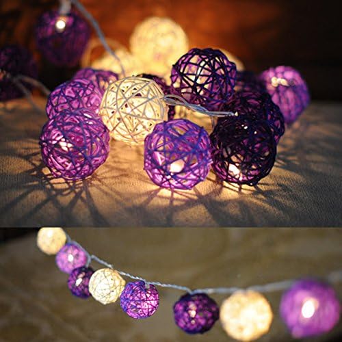Purple Rattan Ball Fairy Christmas Lights Wedding Lights Birthday Lights Outdoor Lights Festival Lights- Ideal Wedding, Christmas & Party String Lights Decoration (20pcs./Set)