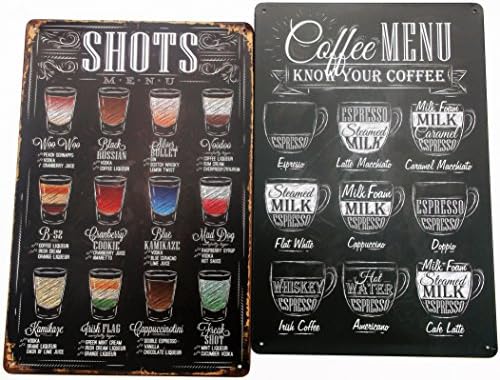 2 ITEMS SHOTS AND COFFEE MENU TIN METAL PLATE SIGN 20 X 30 CM