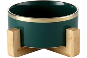 HCHLQLZ Vert Phnom Pet Gamelles pour Chien et Chat Gamelles Chien Chat Céramique Support Bambou -Va au Lave-Vaisselle et Facile à Nettoyer(16cmx7cm)