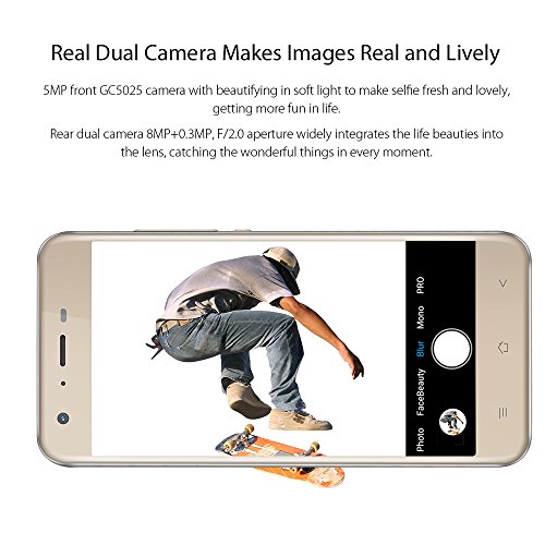 Cellulari in Offerta, Blackview A7 Pro 5.0 pollici 4G Smartphone Dual SIM con Android 7.0, 2GB RAM 16GB ROM, 2800mAh batteria, Fotocamera Posteriore 8MP/0.3MP, GPS/GLONASS/Fingerprint ID, Oro