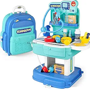 Kn2 MART 2 in 1 School Bag Design Doctor Play Set with Medical Clinic Accessories for Kids Boys Girls Hospital Tool Table Toy Set (Multicolor) (Doctor Set School Bag)