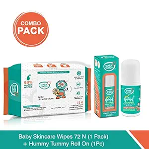 BuddsBuddy Baby Skin Care Wet Wipes 72Pcs + Natural Hummy-Tummy Rollon