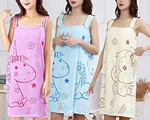 bilAnca Women Elegant Cotton Microfiber Magic Bath Robe Towel Wearable Bath Dress Wrap Girls Ladies Free Size 140 x 80 x 1 cms (Random Color) (1)
