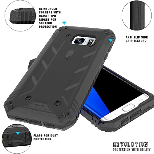 Funda Galaxy S7 Edge - Poetic  Serie Revoluci  n   Pesada   Doble Capa  Funda de Protecci  n Hibrida Completa con Protector de Pantalla Incorporado para de Samsung Galaxy S7 Edge Negro
