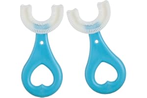 CLAIOL SATIS Silicone U-Shaped Kids Toothbrush, Lovely Kids Training Toothbrush Tools for Kids 2-6 Years, 2 PCS, Color Blue.