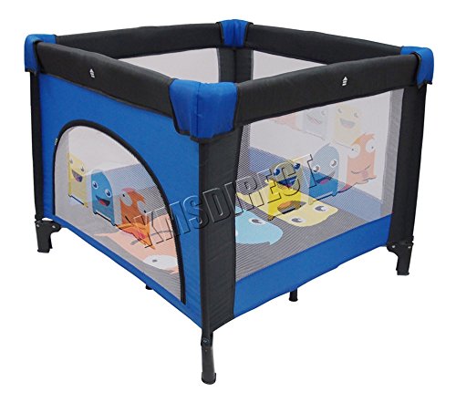 FoxHunter Baby Travel Playpen Infant Square Cot Bed Play Pen With Side Entry Portable Foldable Blue New