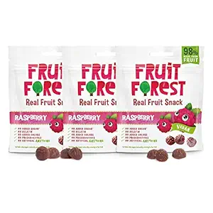 Fruit Forest Real Fruit Gummy Raspberry Pack of 3 | Vegan | No Added Sugar | 100% Natural | for Kids & Adults | Gluten Free | Low Calorie Snack | Raspberry Flavour (3 X 30 GMS )