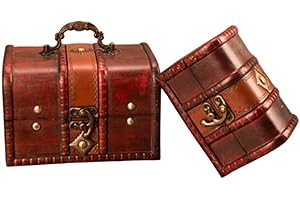 Gotetiso Set di 2 Grande e Piccolo Bauletto Legno Scrigno del Tesoro in Legno Cofano del Tesoro Vintage Cassapanca in Legno Cassaforte in Legno Scatola Pirati Scatola Regalo con Coperchio