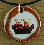  Echtes Kunsthandwerk: Niedlicher Keramik Anhänger mit Teddys; Teddy, Plüschtier, Meister Petz, Mutz, Kuscheltier, Kinder