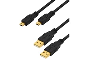 AAA PRODUCTS Mini USB Cable 2.0 Gold - Type A to Mini B - Data Sync & Charging - Compatible with Hero 2/3/4, PS3 Controller, MP3 Players, Dash Cam, Nikon, SatNav, Camera and more - 3M / 9.8ft - [2-Pack]