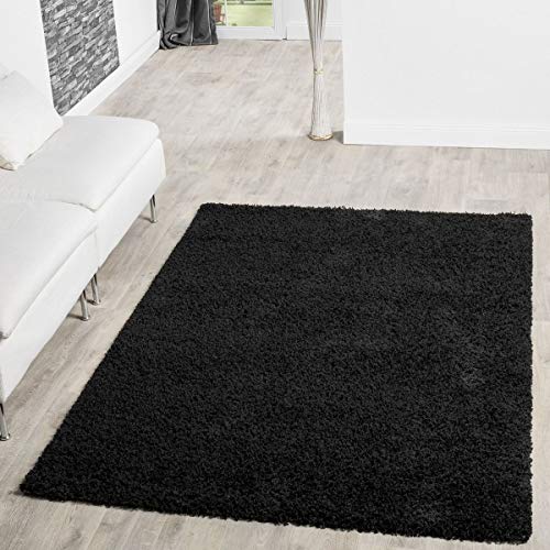 T&T Design Alfombra Shaggy Pelo Largo Moderna Monocolor En Negro Precio Inmejorable, Größe:60x100 cm