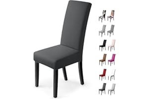 BALLADHOME Stuhlhussen 2Stück,Stretch-Stuhlbezug elastische moderne Husse Elasthan Stretchhusse Stuhlbezug Stuhlüberzug.bi-elastic Spannbezug,sehr pflegeleicht und langlebig Universal(2 StückSilber-Dunkelgrau)