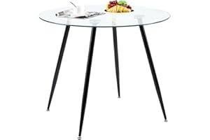 IPOTIUS Esstisch Rund 80cm Glas Esszimmertisch für 2 4 Personen,Küchentisch Couchtisch mit Metallbeine,80 x 74 cm