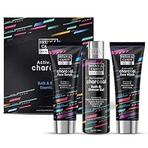Bryan & Candy New York Activated Charcoal Valentines Gift Set For Women And Men Combo, Face Scrub-100ml,Face Wash-100ml, Bath & Shower Gel-200ml with Organic Bamboo Charcoal, Organic Aloe Vera, Provitamin B5 & Vitamin E ( Pack of 3 )