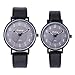 Produktbild gaddrt Uhren, 2PCS Paare Arbeiten Leder-Band-analoge Quarz-Runde Armbanduhr-Uhren um (schwarz)