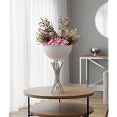 Decodelight Modern Dekoratif Krom Kaplama Burgu Ayaklı Taşlı 20 cm &Ccedil;apında Beyaz Vazo Masa &Uuml;st&uuml; Aksesuar Dekor