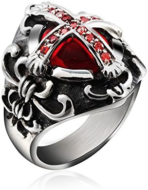 Mens Stainless Steel Ring Red Crystal Gothic Vintage Celtic Cross Band Ring Size T