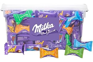 VANDECA Milka - Boîte de Chocolat Milka - Mini Chocolat Noel Individuel à Offrir ou Partager - Mix Chocolat Milka Leo Go, Milka Moments et Milka Naps - Chocolat Assortiment dans une Boîte Réutilisable - 2 kg