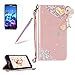 Produktbild Girlyard für Asus Zenfone 2 Laser ZE601KL Diamant Liebe Herz Blumen Lederhülle, Bling Glitzer DIY Crystal Schutzhülle Luxus Premium PU Flip Case mit Lanyard Strap Standfunktion Kartenfach Magnetverschluss Etui für Asus ZenFone 2 Laser ZE601KL (6.0 Zoll)