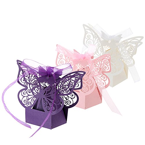 Anself 20St Laserschnitt Schmetterling Hochzeit Geschenkbox DIY Bonbon-Box mit Farbband - 7
