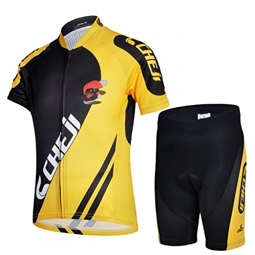 Ateid Maillot de Ciclismo y Pantalones Cortos para Niños Negro-Amarillo L 6-7 Años