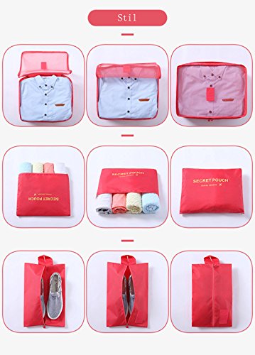 Kleidertaschen-Set 6-teilig Reisetasche in Koffer Wäschebeutel Schuhbeutel Kosmetik Aufbewahrungstasche Farbwahl - 3
