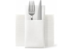 JEBBLAS Servilletas desechables como servilletas, bolsillo integrado para cubiertos, servilleta blanca con sensación de lino para bodas, preplegada para cubiertos, (white100)