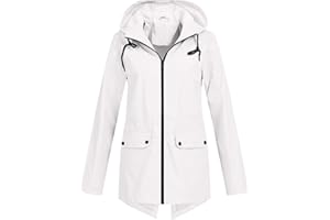 FUFUDDK Femmes Veste de Pluie, Casual Capuche à Manches Longues Veste avec Poches ImperméAble Coupe - Vent Veste Solide Softshell Outdoor Raincoat Plus Size Transition Jacket