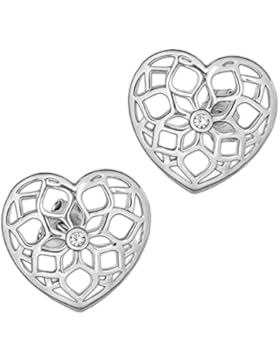 CLEVER SCHMUCK-SET Silberner Ohrstecker großes Herz 12 x 12 mm plastisch gewölbt offen elegantes Muster als Blume...