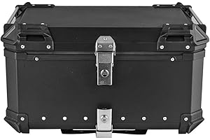 Qawner Baúl superior universal para motocicleta de 65L, de aluminio, impermeable, para la parte trasera de la motocicleta, caja de almacenamiento con adhesivo reflectante de doble cerradura, caja de