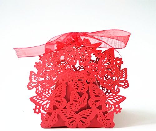 Mobengo 50pcs Butterfly Party Wedding Favor Box Birthday Shower Party Candy Boxes Bombonera (Red)