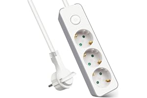 EXTRASTAR Regleta Enchufe con 3 Tomas, Alargador Enchufe con Interruptor, 1.5 m, para El Hogar, La Oficina y Los Viajes, 3680W, Blanco, 1pc