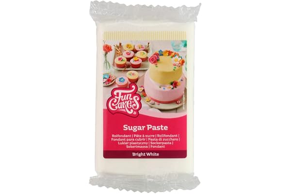 FunCakes Rollfondant Bright White: Lätt att använda, slät, flexibel, mjuk och flexibel, perfekt för att dekorera kakor, halal, kosher och glutenfri, 250 g