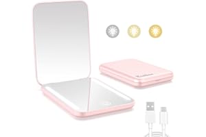 Kintion Rechargeable Pocket Mirror, 1X/3X Magnification LED Compact Travel Makeup Mirror, 3 Color Temperature, Dimmable, 400mAh, Portable Compact Mirror, Small Purse Mirrors for Women Gift, Pink