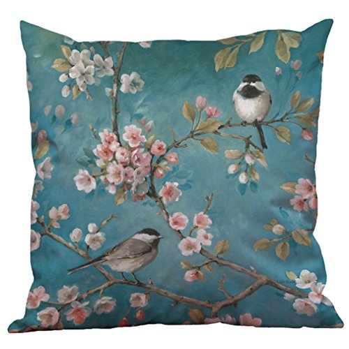 MStar schöne Vögel mit Blumen gedruckt Muster Kissenbezug 45X45cm aus SEIDE atmungsaktiv Kissenhülle Kopfkissenbezug