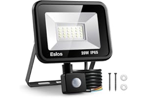 Eslas LED Floodlight 20W,Security Light with Motion Sensor Outdoor,Super Bright 2000 LM PIR Light,IP65 Waterproof for Garage,Garden,Car Park, Construction Site, 6500K Cold White
