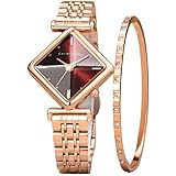 Giordano Rose Gold Analog Watch for Women with Bracelet Set – Diamond-Shaped Shimmer Dial, Crystal Detailing & Stainless Steel Strap – Elegant Gift Combo for Women: 