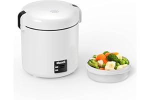 ‎MACOOK Reiskocher klein & Bento-Box für 1-2 Personen,（0.3 liter, 1,5 Tassen), Mini Rice Cooker mit abnehmbarem Topf mit Antihaftbeschichtung, One Touch & Warmhaltefunktion, 200 Watt (Schwarz)