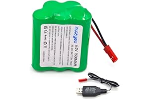 nvizyeu Batterie 6 V, batterie rechargeable 1500 mAh AA 6 V Nimh, adaptée pour voiture télécommandée, jouets électriques, livrée avec câble de charge (prise JST)