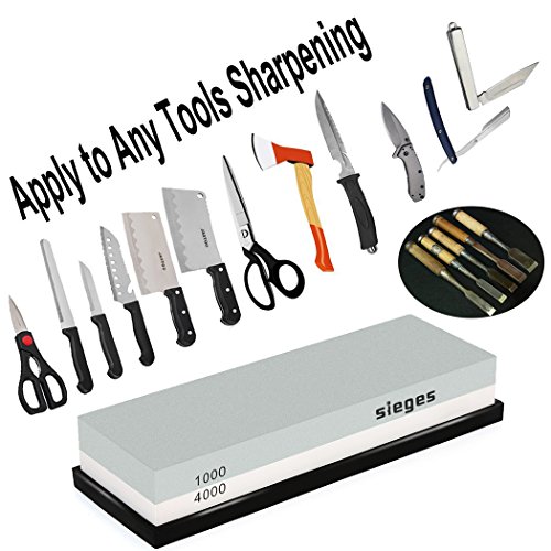 SIEGES Schleifstein 1000/4000 Doppelseitig Abziehstein Rutschfeste Unterlage Erstklassige Qualität Küchenbedarf，NonSlip Rubber Base & Angle Guide ( Grün / Weiß) - 5