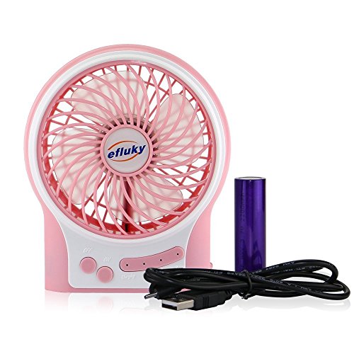 efluky 4.5 Zoll Mini USB aufladbare Fan 3 Geschwindigkeiten mit LED-Licht Beweglicher Tischventilator Kühlventilator Tischventilator -Laptop-Fan für Heim und Büro, Innen- und Außenbereich (rosa) - 3