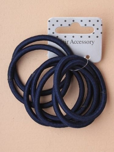 6 Hair Elastics Thick Endless No Metal Bobbles Snag Free School Bands Ponytail (Navy)