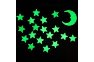 D.A.Y. REPUBLIC 24 Magical 3D Glow in The Dark Moon and Stars Shapes, Luminous Fluorescent Stickers, DIY Wall Ceiling Decal Murals for Sensory Nursery Baby Kids Bedroom, Living Room Decoration
