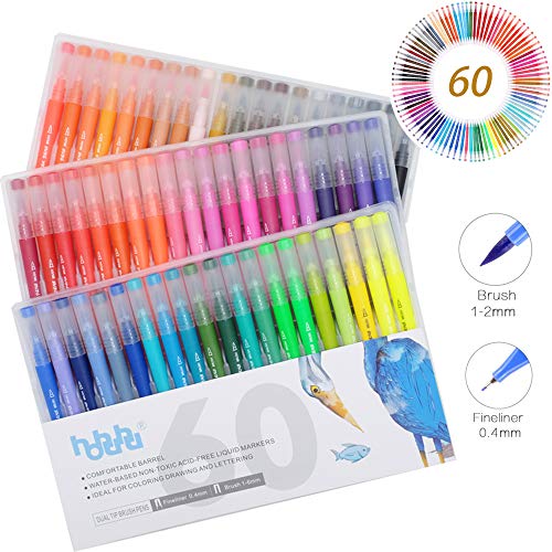 Juego de bolígrafos de caligrafía y rotuladores de punta de pincel de acuarela con doble pincel, para libros de colorear para adultos y diario de balas HO-C-60