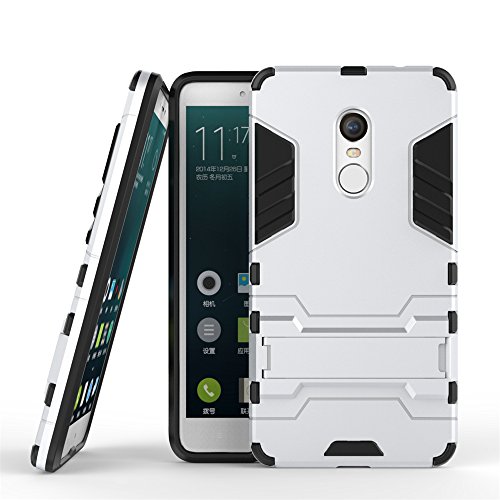 XiaoMi RedMi Note 4X Funda - Doble Capas C  scara Silicona H  brida Protectora Heavy Duty Blindaje Dura Cubierta Posterior con Soporte para XiaoMi RedMi Note 4X - Plata