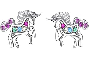 Kaguyo Pendientes de Plata para Mujer, Plata de Ley 925, Amatista, Arco Iris Rosa, Pendientes de Unicornio con múltiples circonitas para Mujeres y niñas - Regalo de cumpleaños